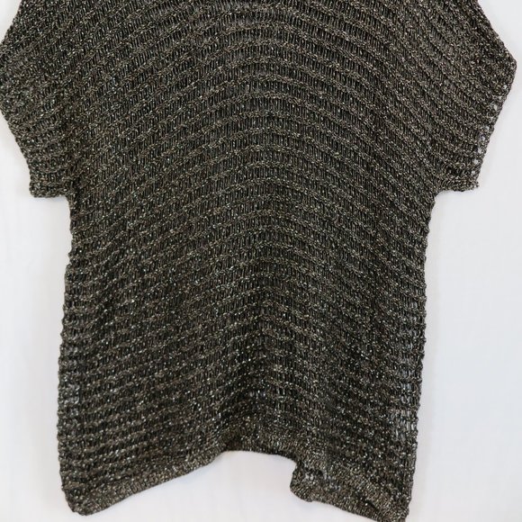 EILEEN FISHER Shades of Brown Shimmer OverSized Crochet Cap-Sleeve Sequin Topper - Picture 9 of 10